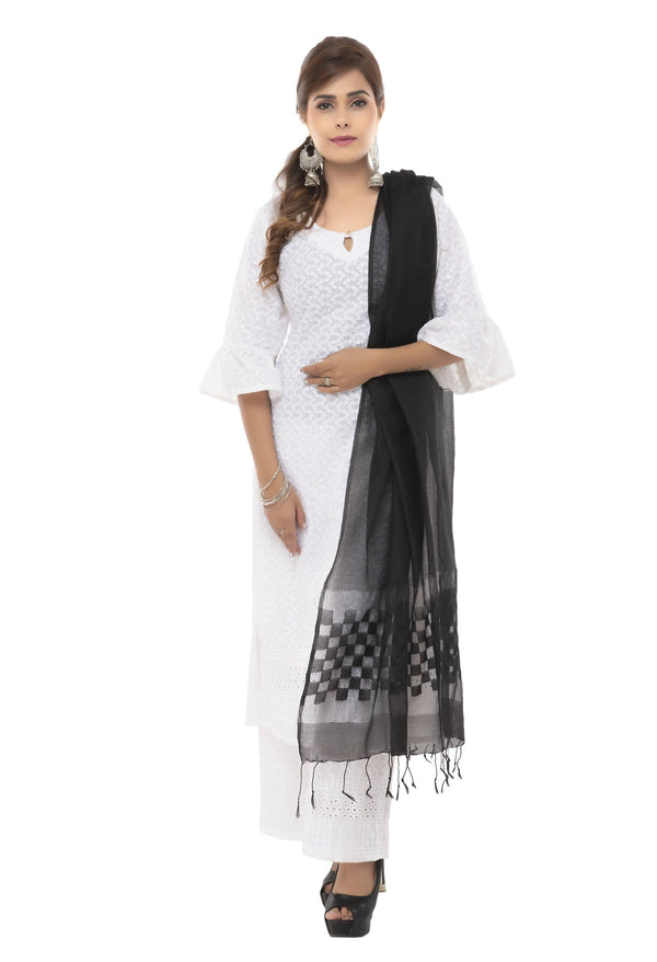 Women's Buta Square Cutt Black Dupatta & Chunni Mfd0012 - Moeza