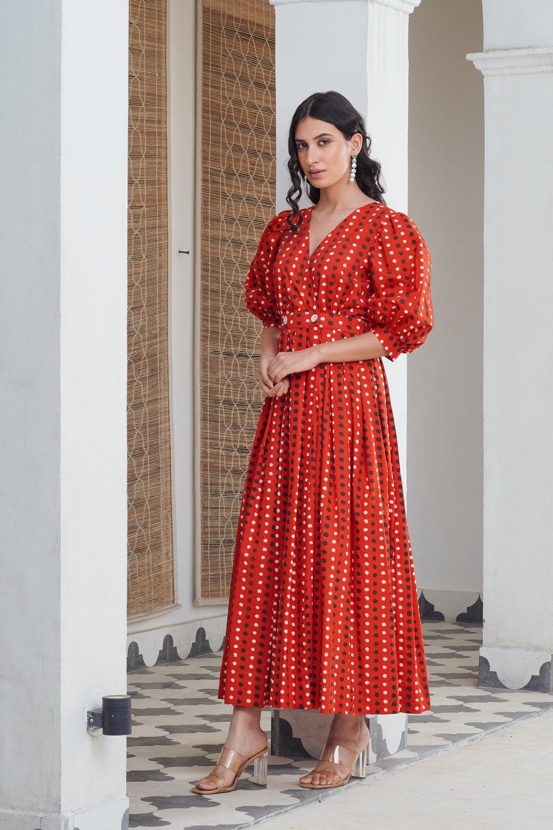 Red Polka Wrap Maxi - Indiakreations