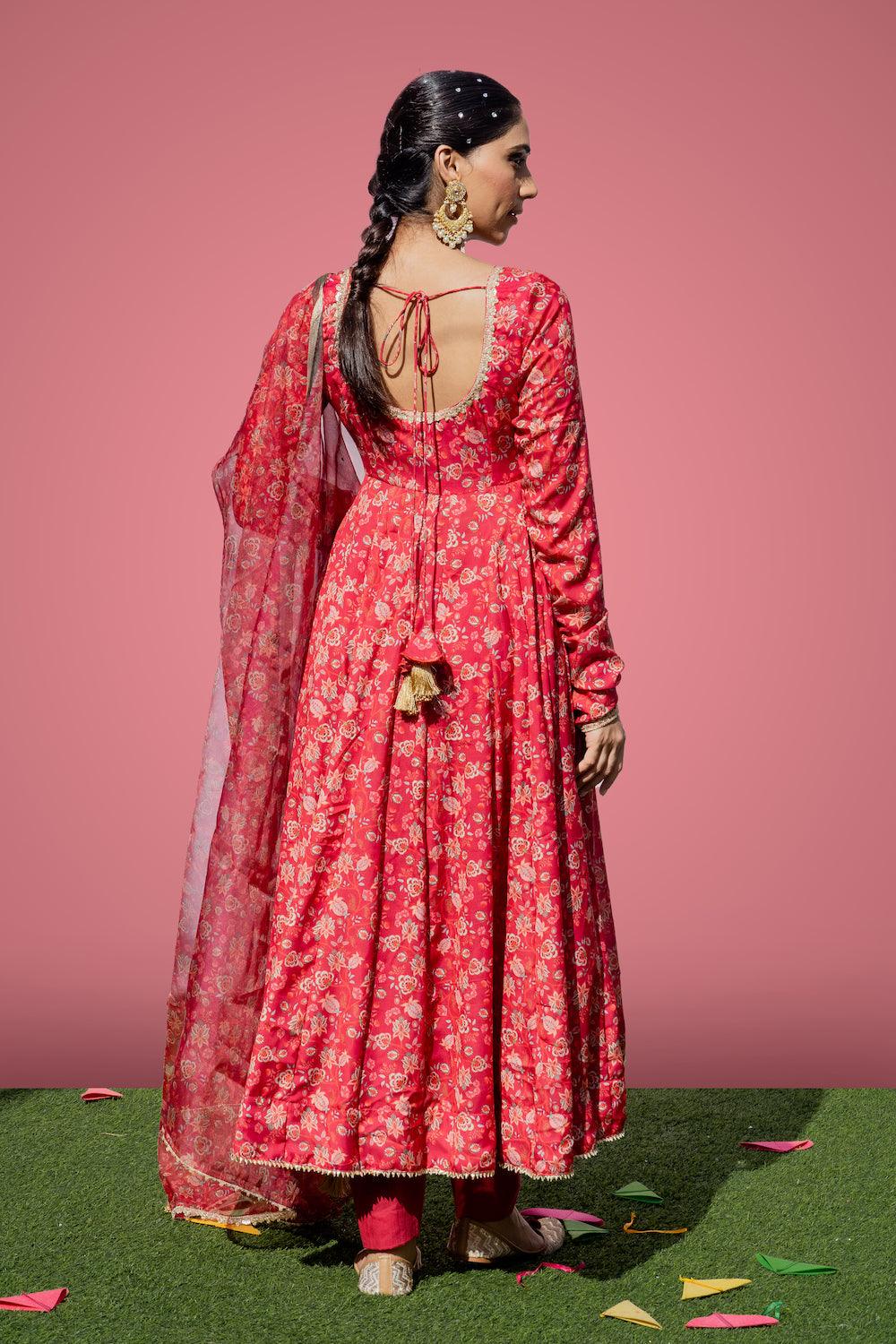 Mehfi Red Anarkali Set - Indiakreations