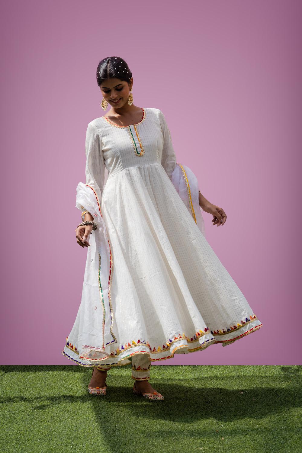 Mehfil White Anarkali Set - Indiakreations