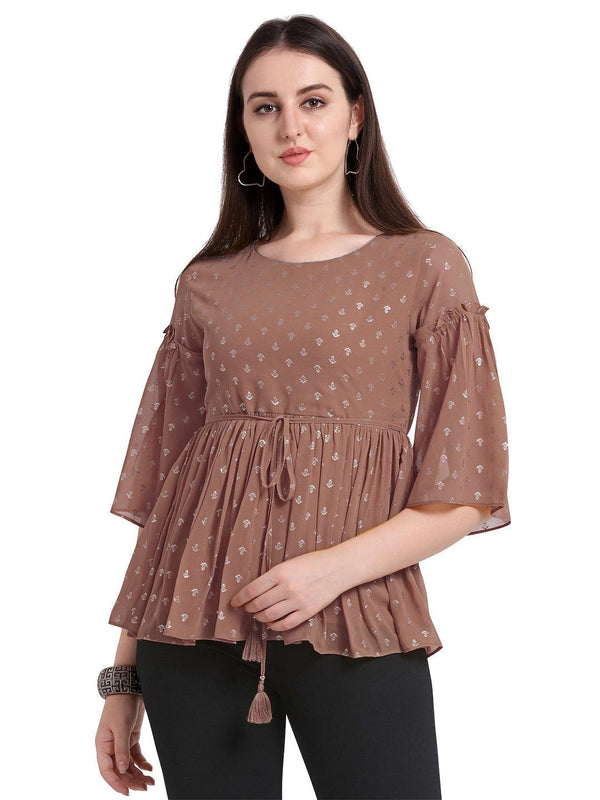 Women's round neck top with pleated sleeves and a tie up frock - The Fab Factory - Indiakreations