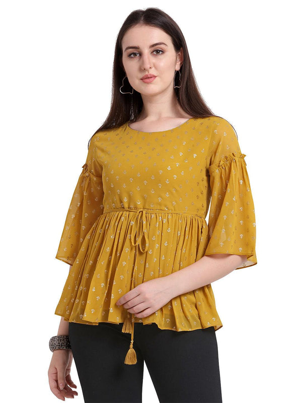 Women's round neck top with pleated sleeves and a tie up frock - The Fab Factory - Indiakreations