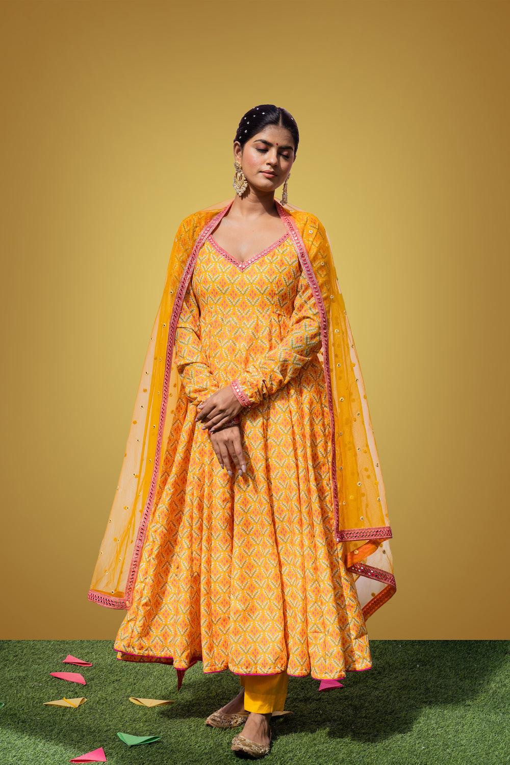 Mehfil Yellow Anarkali Set - Indiakreations