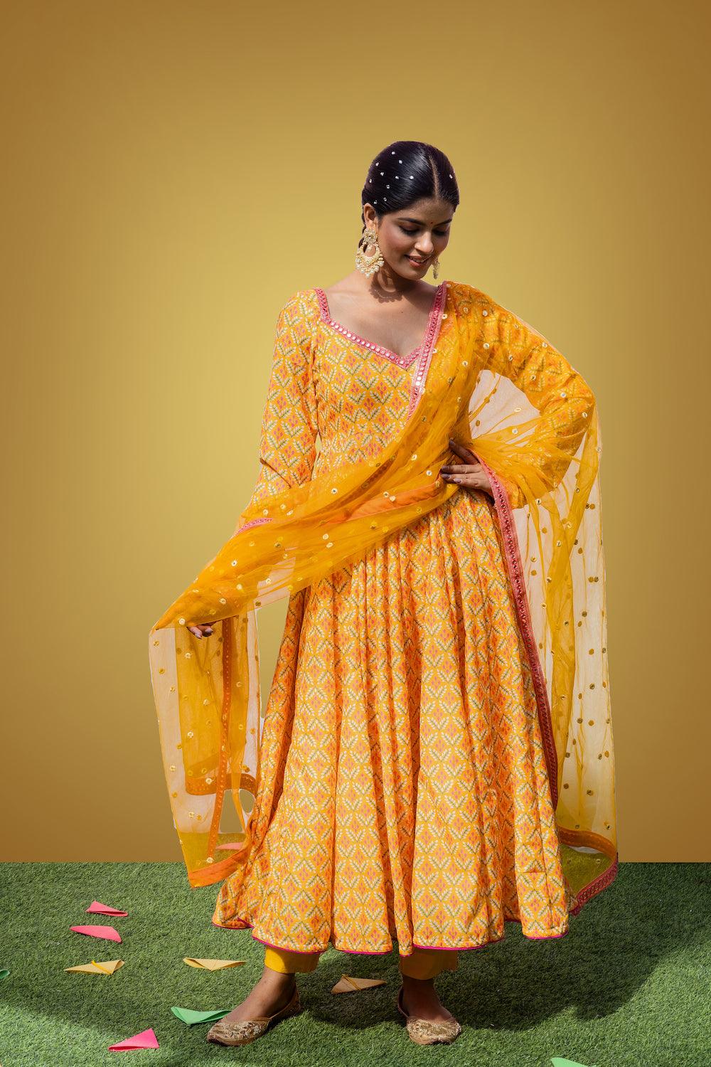 Mehfil Yellow Anarkali Set - Indiakreations