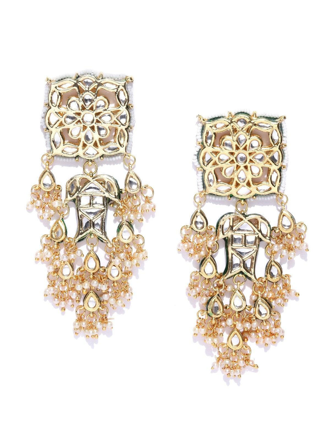 Women's Kundan-Studded Classic Drop Earrings - Femizen - Indiakreations