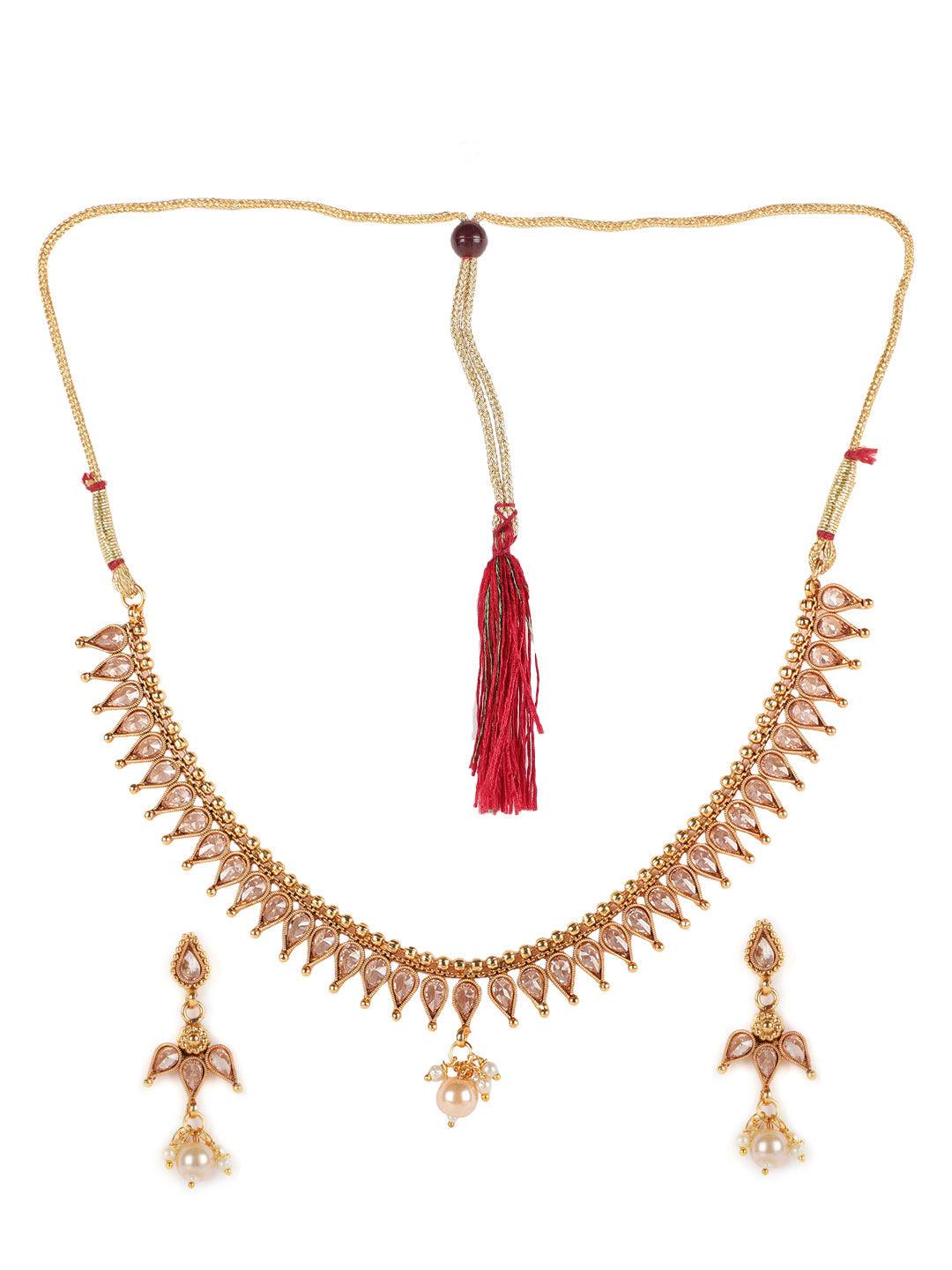 Women's Gold-Plated & White Stone Studded Handcrafted Jewellery Set - Jazz and Sizzle - Indiakreations