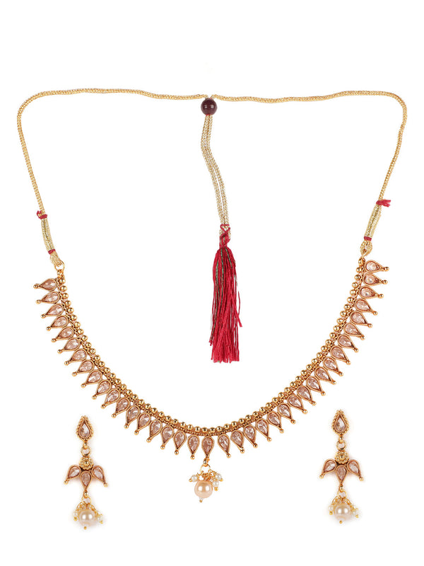 Women's Gold-Plated & White Stone Studded Handcrafted Jewellery Set - Jazz and Sizzle