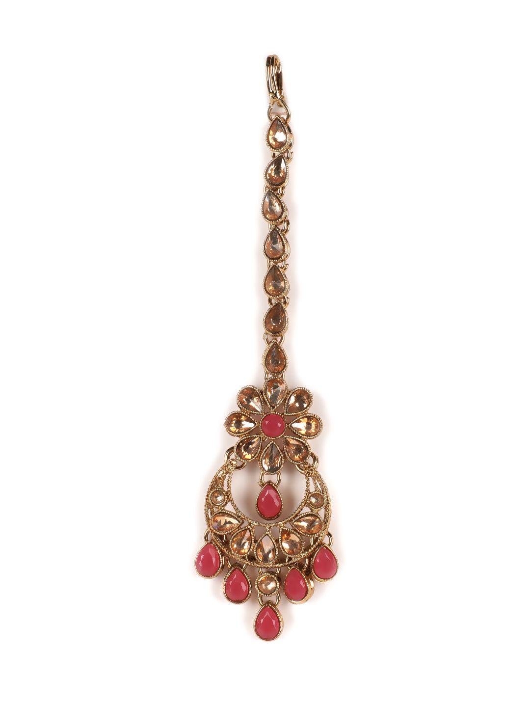 Women's Pink Kundan Gold Plated Jewellery Set - Jazz and Sizzle - Indiakreations