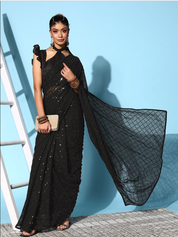 Women's Black Designer Saree Collection - Dwija Fashion