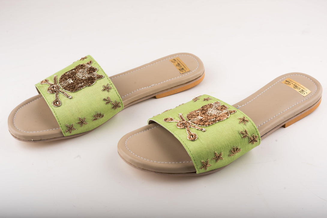 Women's Mint Jardosi Scooter Flats With Embroidery - The Shoe Tales - Indiakreations