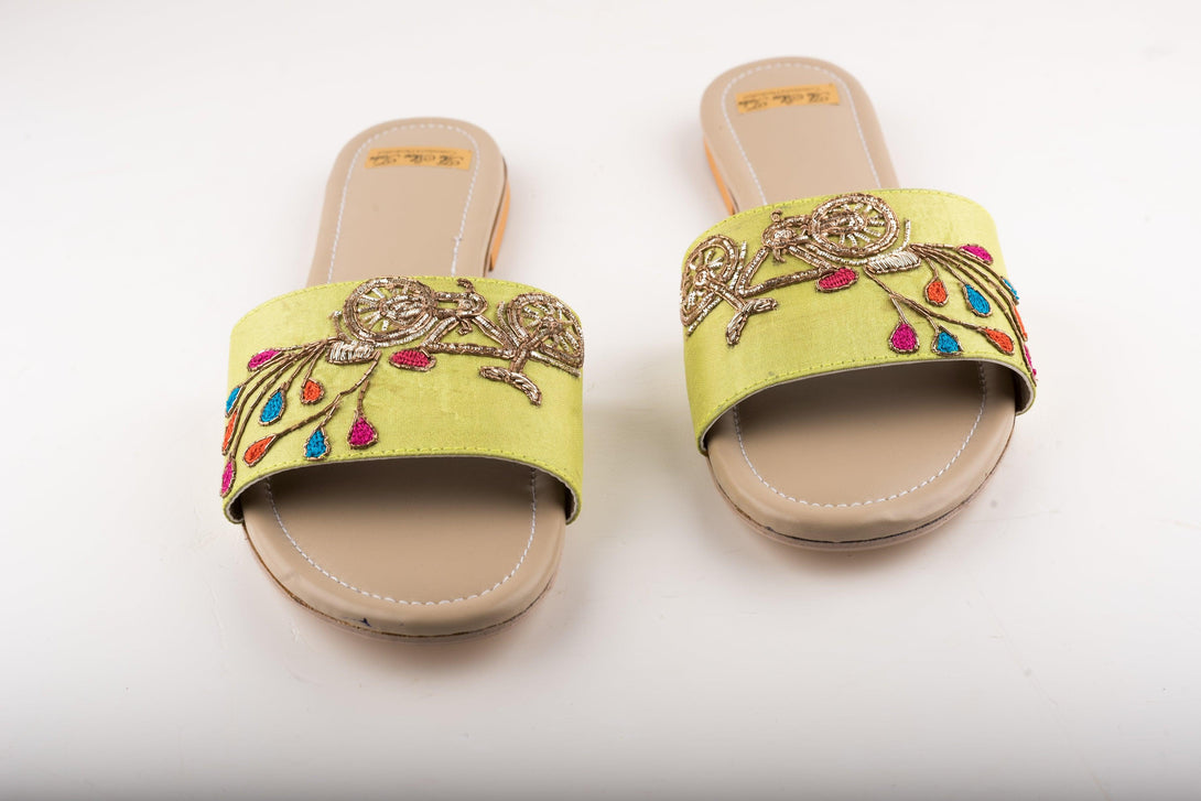 Women's Pastel Green Flats With Embroidery - The Shoe Tales - Indiakreations