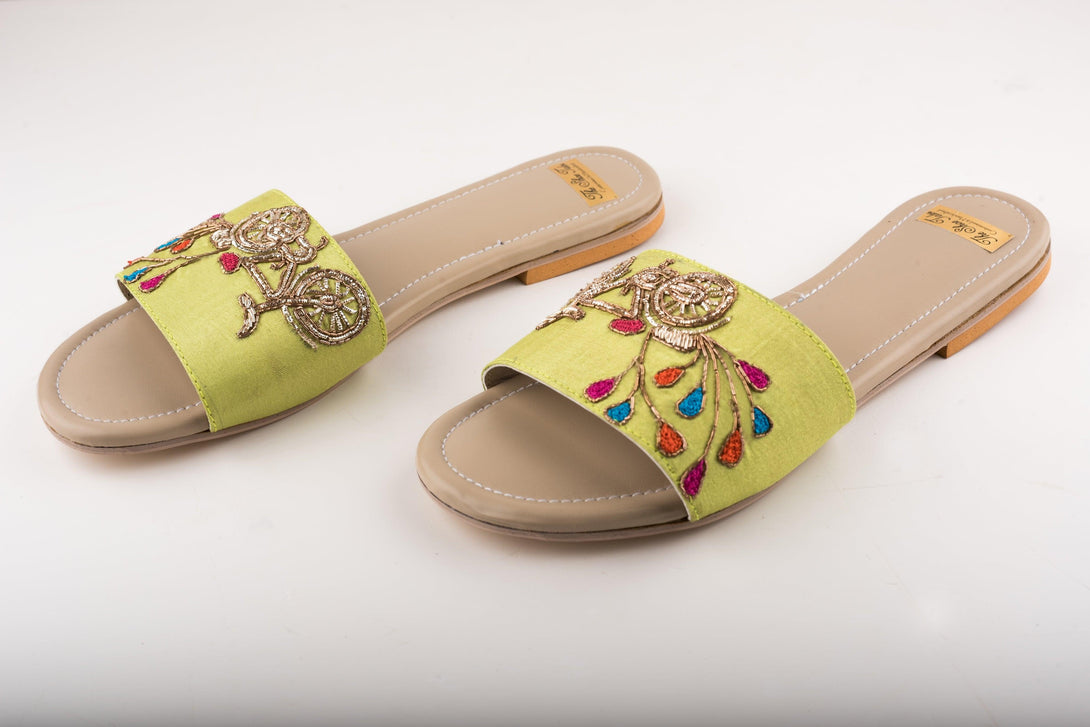 Women's Pastel Green Flats With Embroidery - The Shoe Tales - Indiakreations