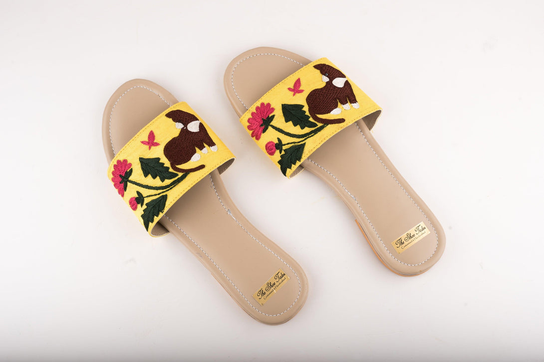 Women's Yellow Flats With Embroidery - The Shoe Tales - Indiakreations