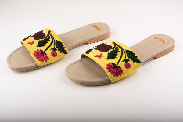 Women's Yellow Flats With Embroidery - The Shoe Tales - Indiakreations