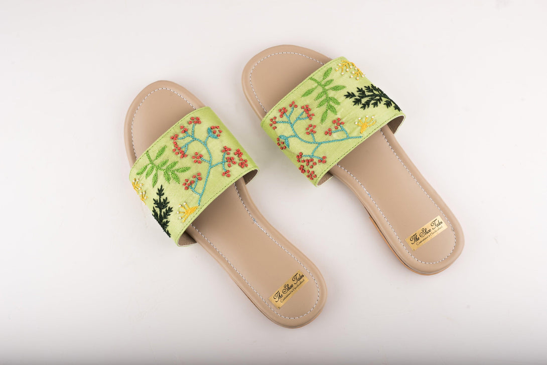 Women's Mint Flats With Embroidery - The Shoe Tales - Indiakreations