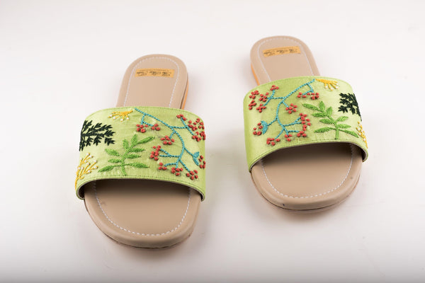 Women's Mint Flats With Embroidery - The Shoe Tales - Indiakreations