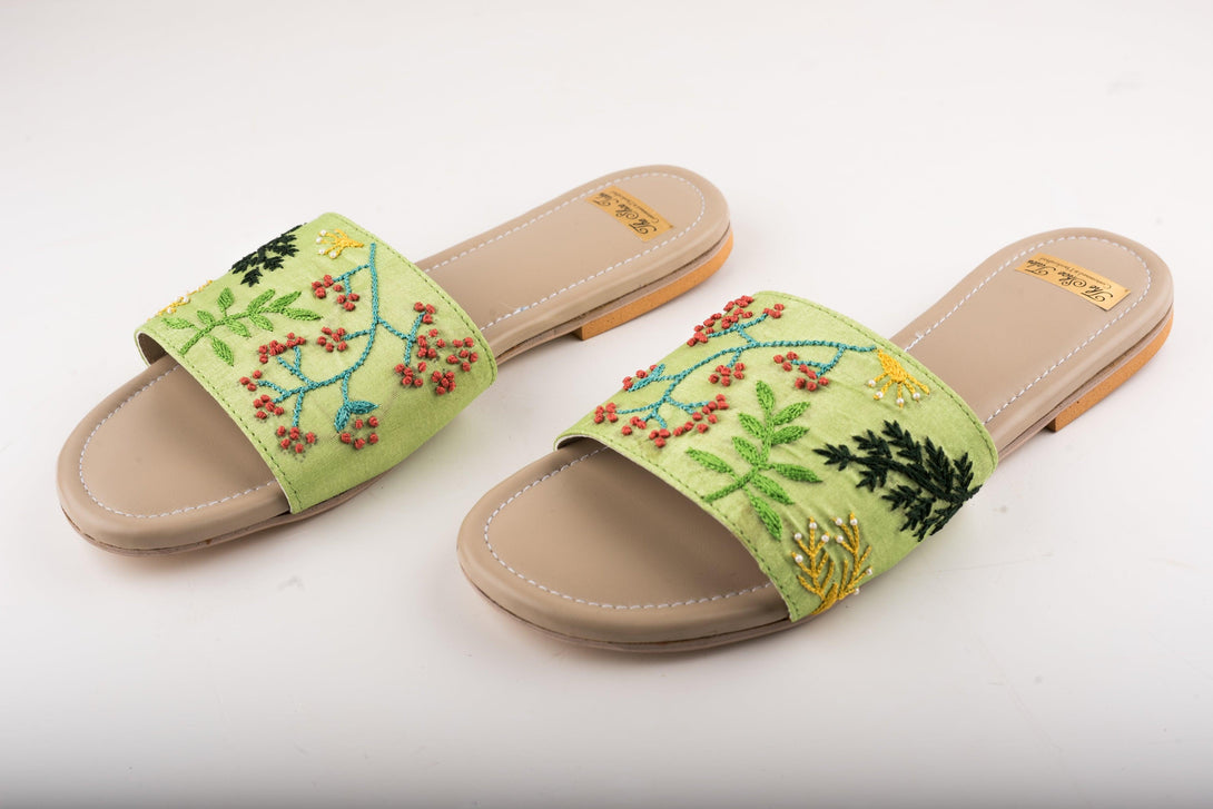 Women's Mint Flats With Embroidery - The Shoe Tales - Indiakreations