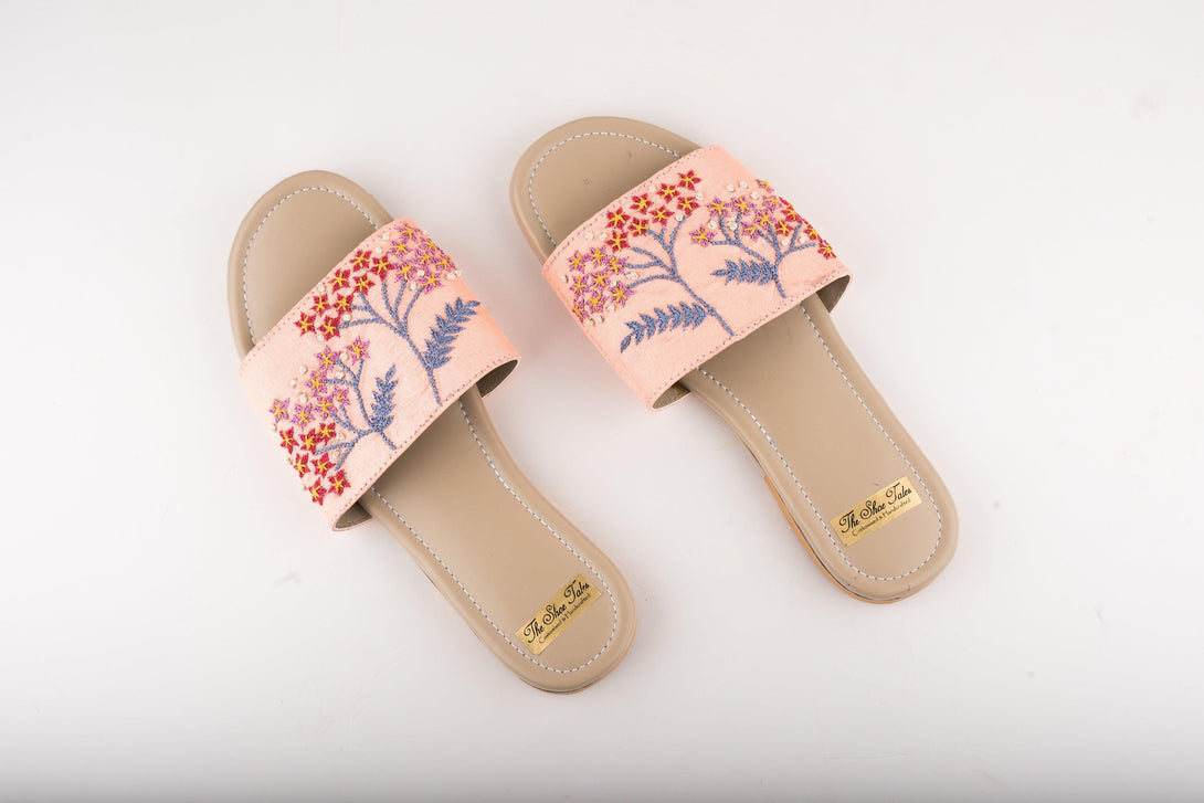 Women's Peach Flats With Embroidery - The Shoe Tales - Indiakreations