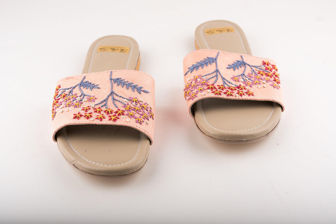 Women's Peach Flats With Embroidery - The Shoe Tales - Indiakreations