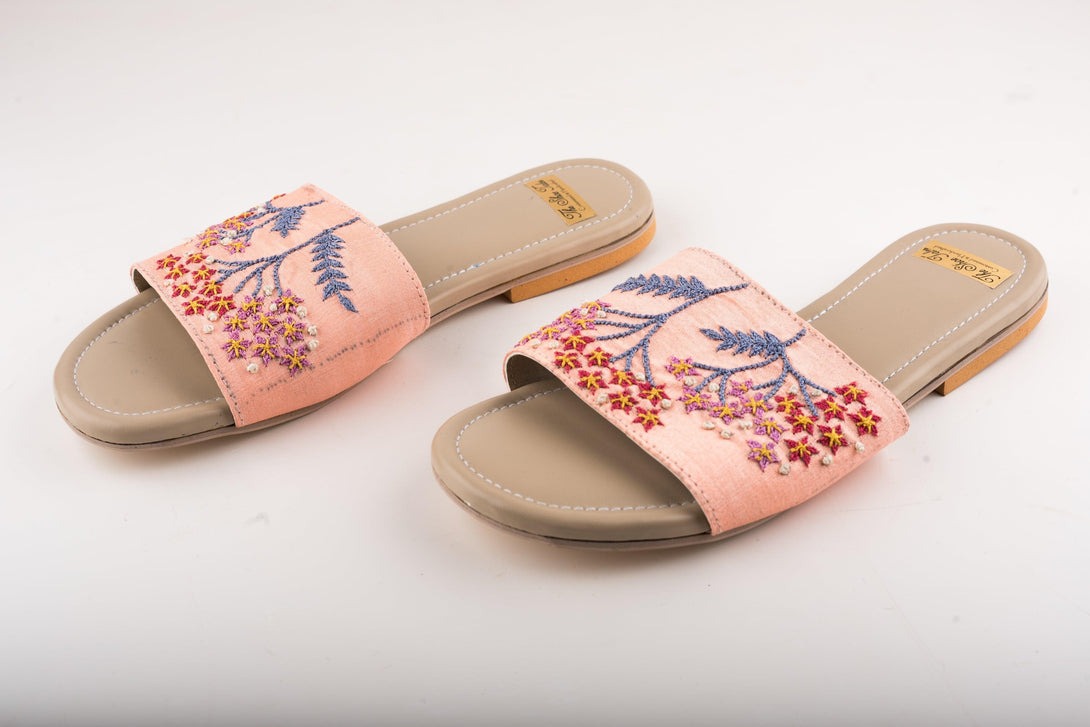 Women's Peach Flats With Embroidery - The Shoe Tales - Indiakreations