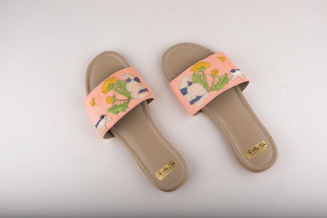 Women's Peach Flats With Embroidery - The Shoe Tales - Indiakreations