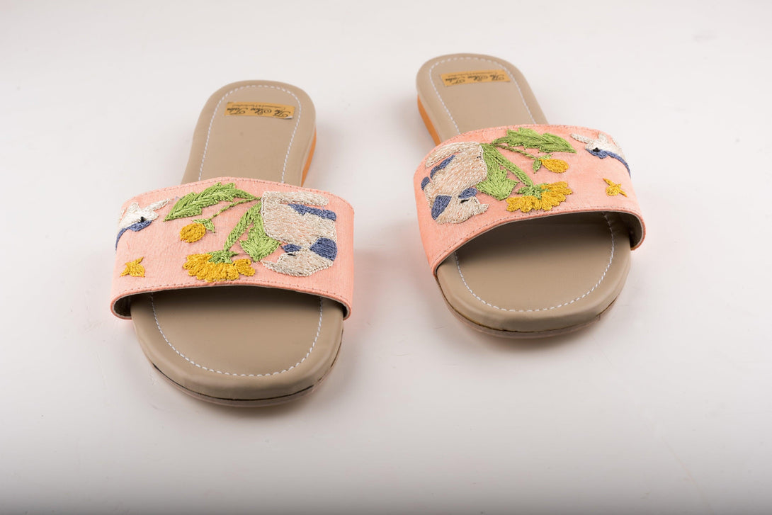 Women's Peach Flats With Embroidery - The Shoe Tales - Indiakreations