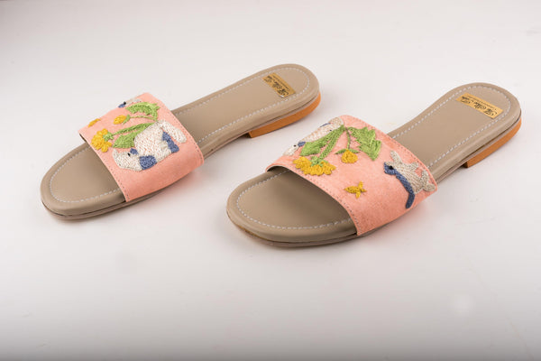 Women's Peach Flats With Embroidery - The Shoe Tales - Indiakreations