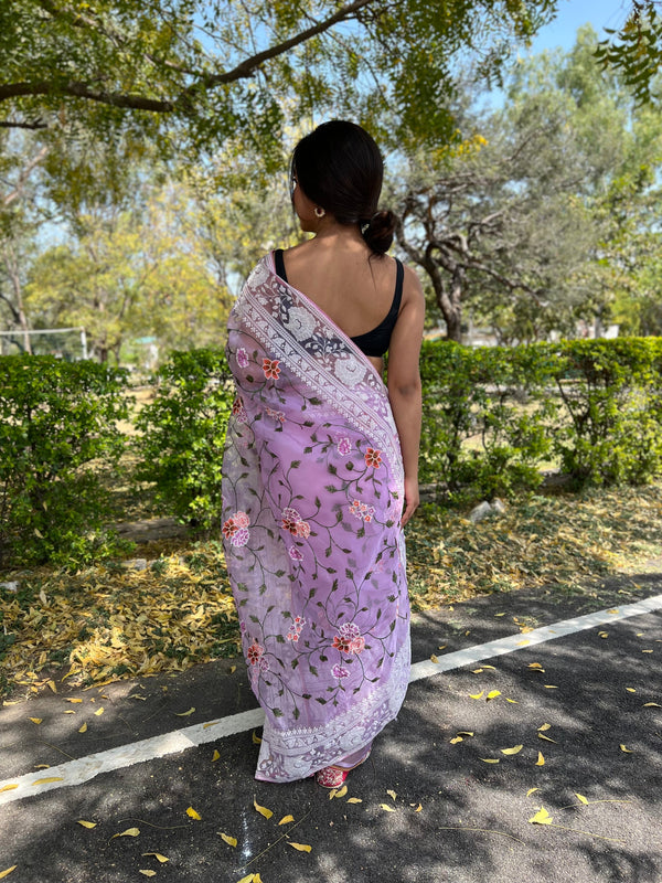 Women's Purple Viscose Threadwork Saree - VAMSEE