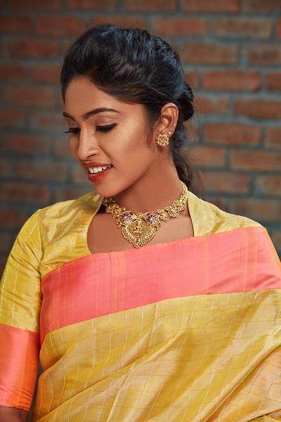 Yellow-Raw Pink Shimmery Silk Checked From Suvidha