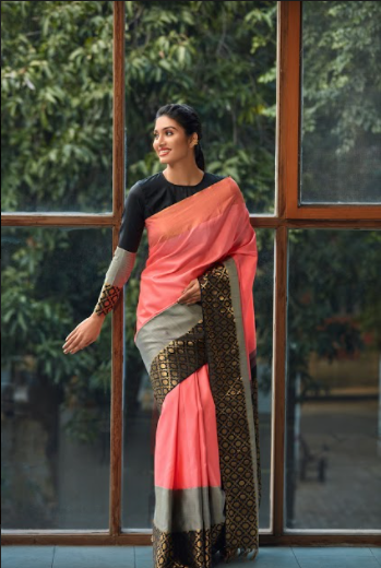 Super Stylish Raw Pink Silk Designer Saree From Suvidha