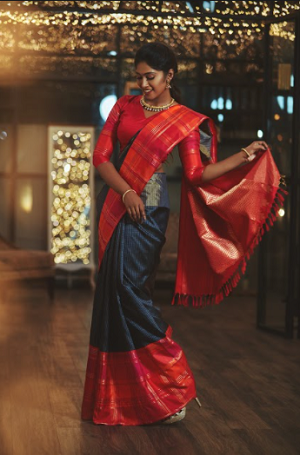 Rich Shades Of Red-Grey Elegant Saree By Suvidha