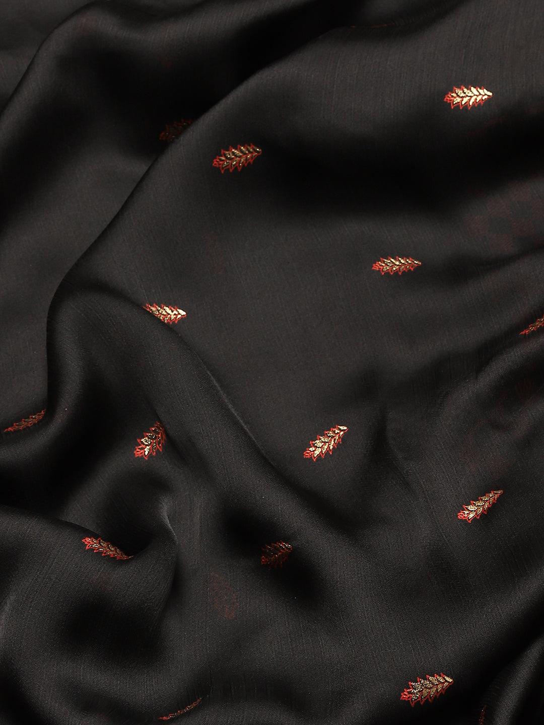 Beautiful Trendy Black Foil Print Poly Crepe Saree With Blouse - Indiakreations