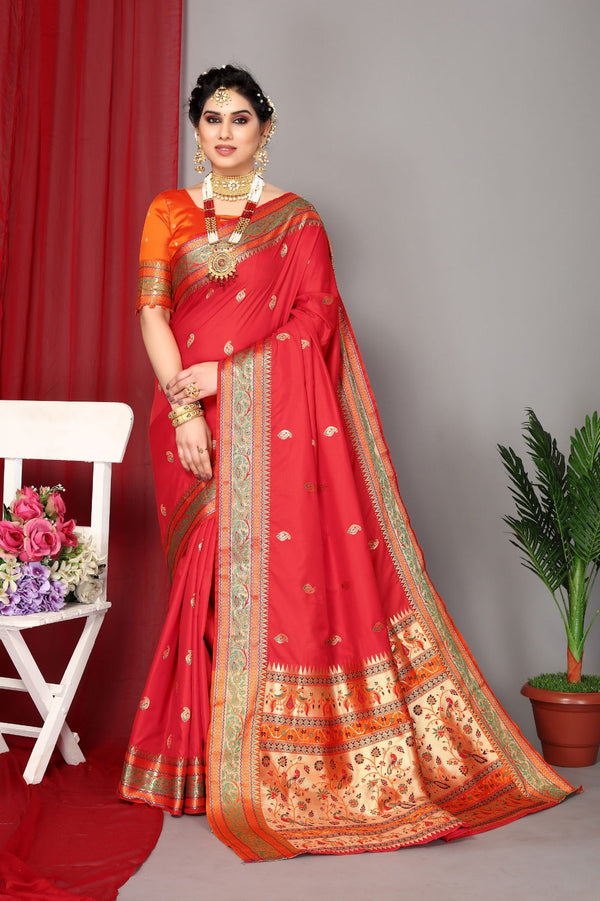 Women's Red Designer Saree Collection - Dwija Fashion