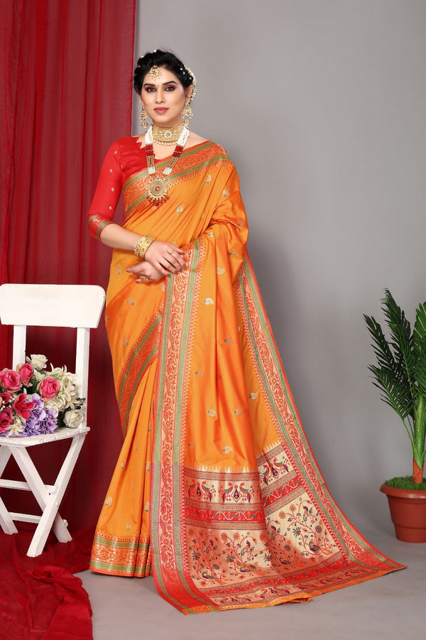 Women's Orange Designer Saree Collection - Dwija Fashion