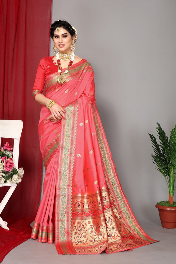 Women's Peach Designer Saree Collection - Dwija Fashion