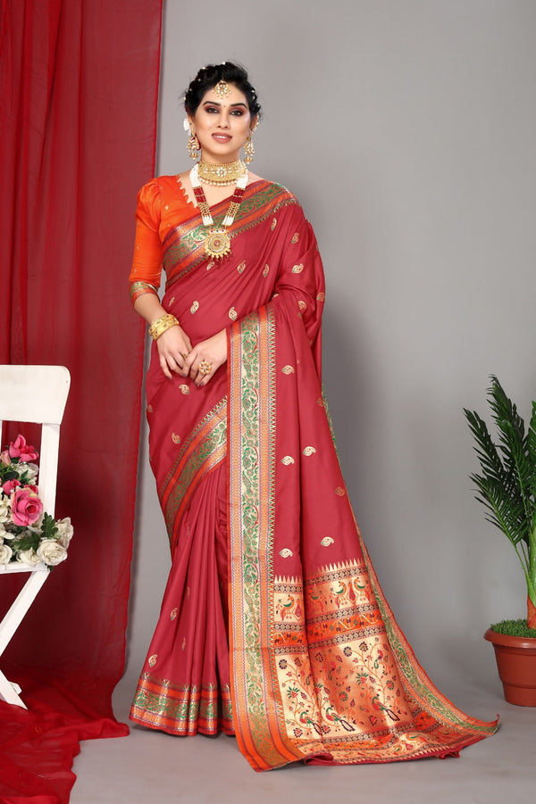 Women's Red Designer Saree Collection - Dwija Fashion