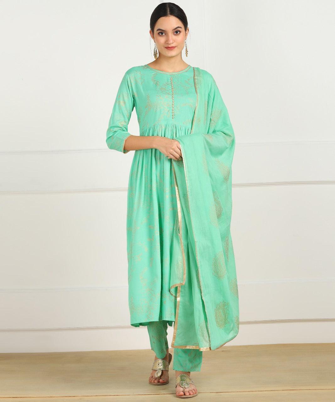 Women's Kurta and Pant Set Cotton Poly Silk 3pc - NOZ2TOZ - Indiakreations