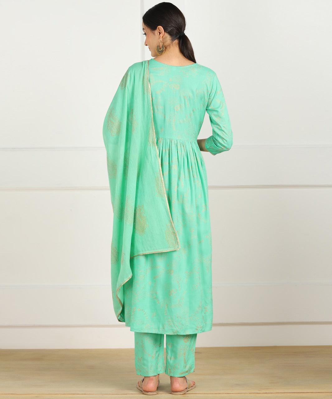 Women's Kurta and Pant Set Cotton Poly Silk 3pc - NOZ2TOZ - Indiakreations