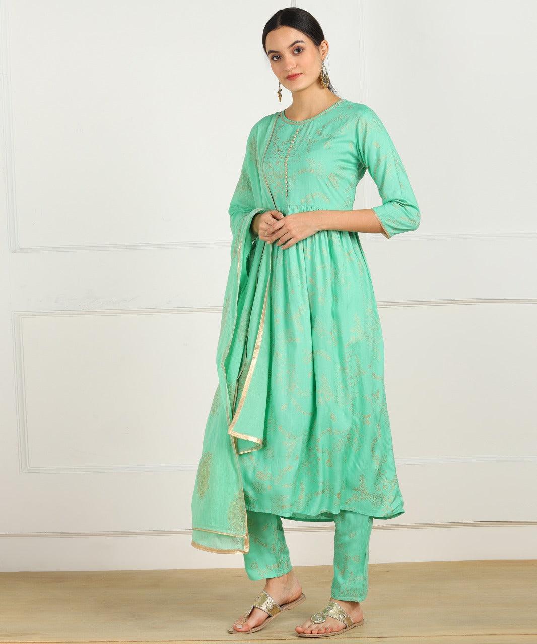 Women's Kurta and Pant Set Cotton Poly Silk 3pc - NOZ2TOZ - Indiakreations