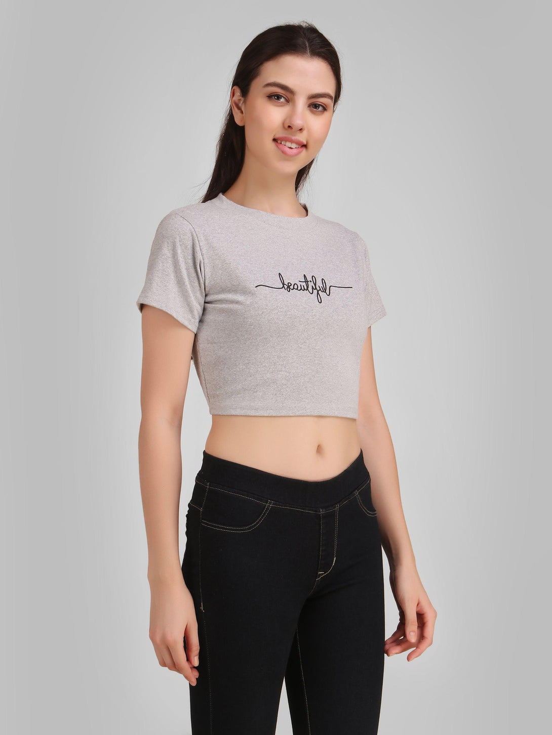 Women Grey Crop Top - NOZ2TOZ - Indiakreations