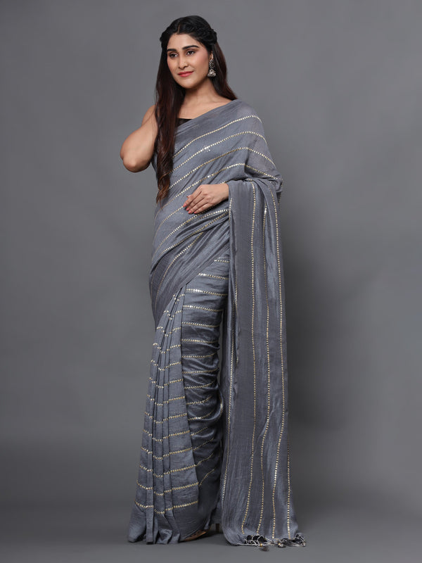 Women's Grey Color Beautiful Ethnic Wear sequin embroidered work  Saree - AAISHREE