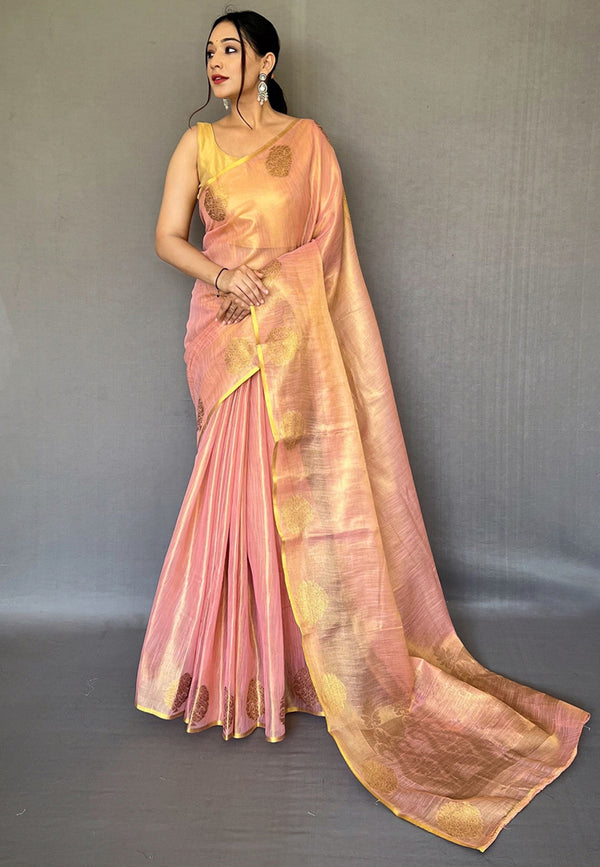 Women's Baby Pink Gulabo Banarasi Tissue Silk Zari Saree - Tasarika