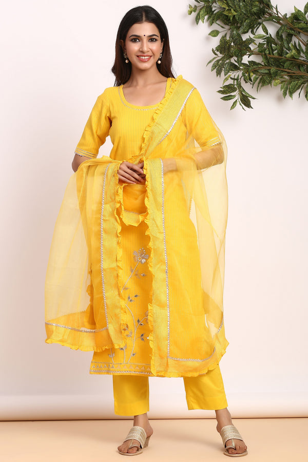 Women's Mughal Jaal Chanderi Suit Set - Gillori