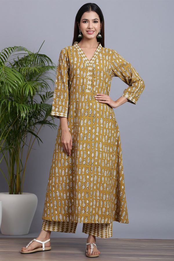 Women's Bagru Handblock Kurta with Plazo-Gillori