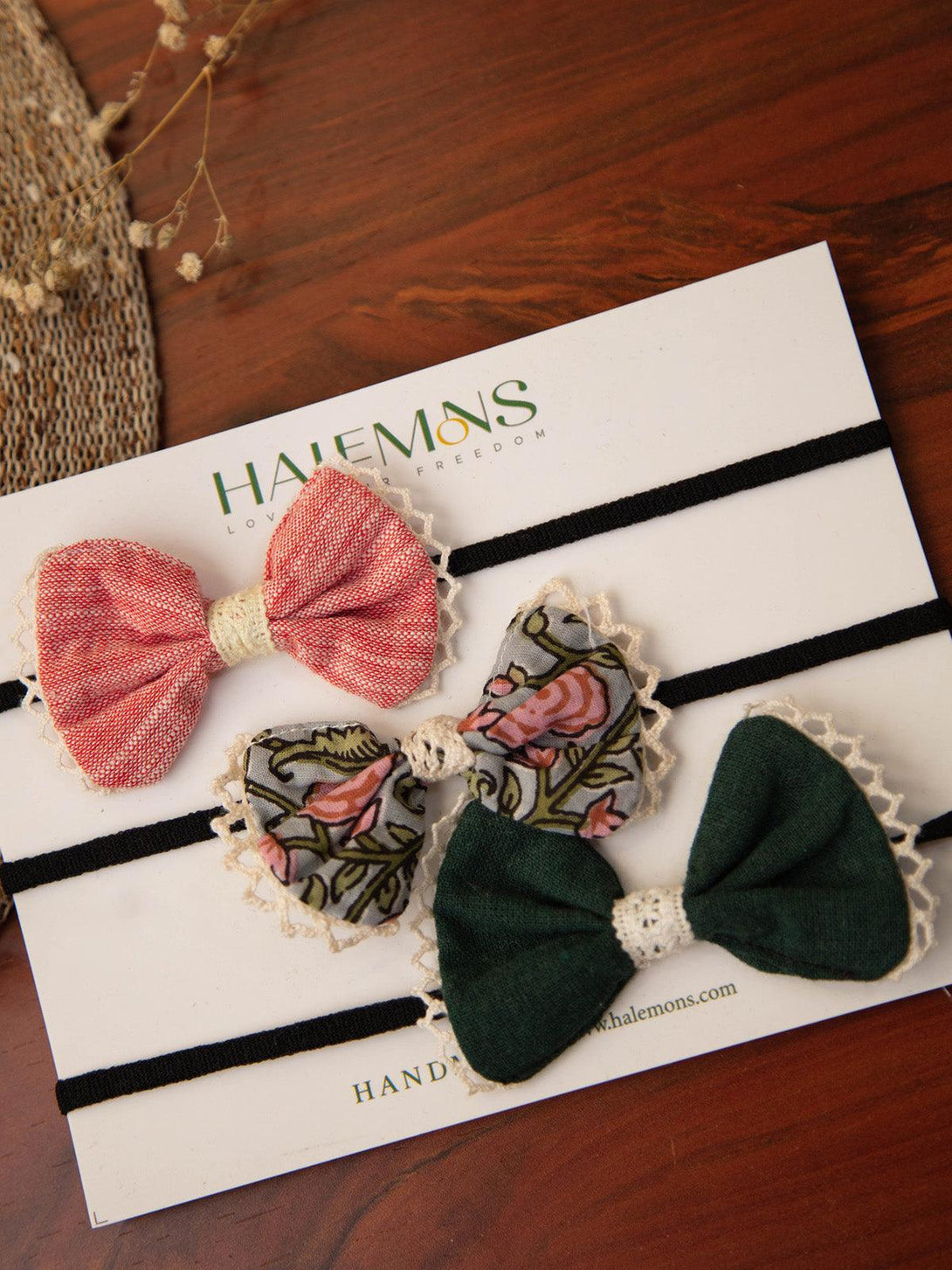 Girl's Green Handmade Baby Girl Toddler Bow Hair Bands pack of 3 - HALEMONS - Indiakreations