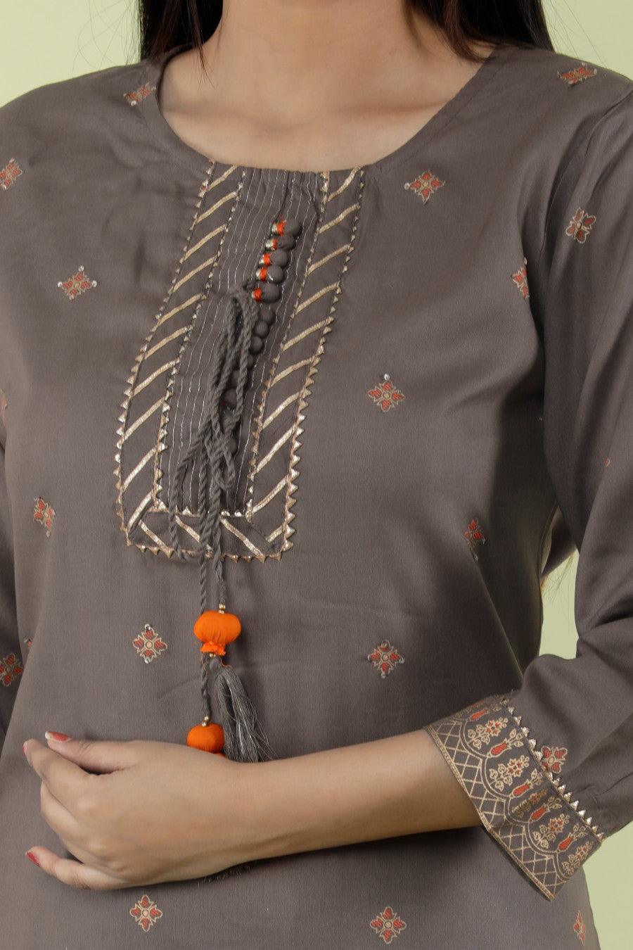 Women's Ethnic Kurta With Divider And Dupatta-Noz2Toz - Indiakreations