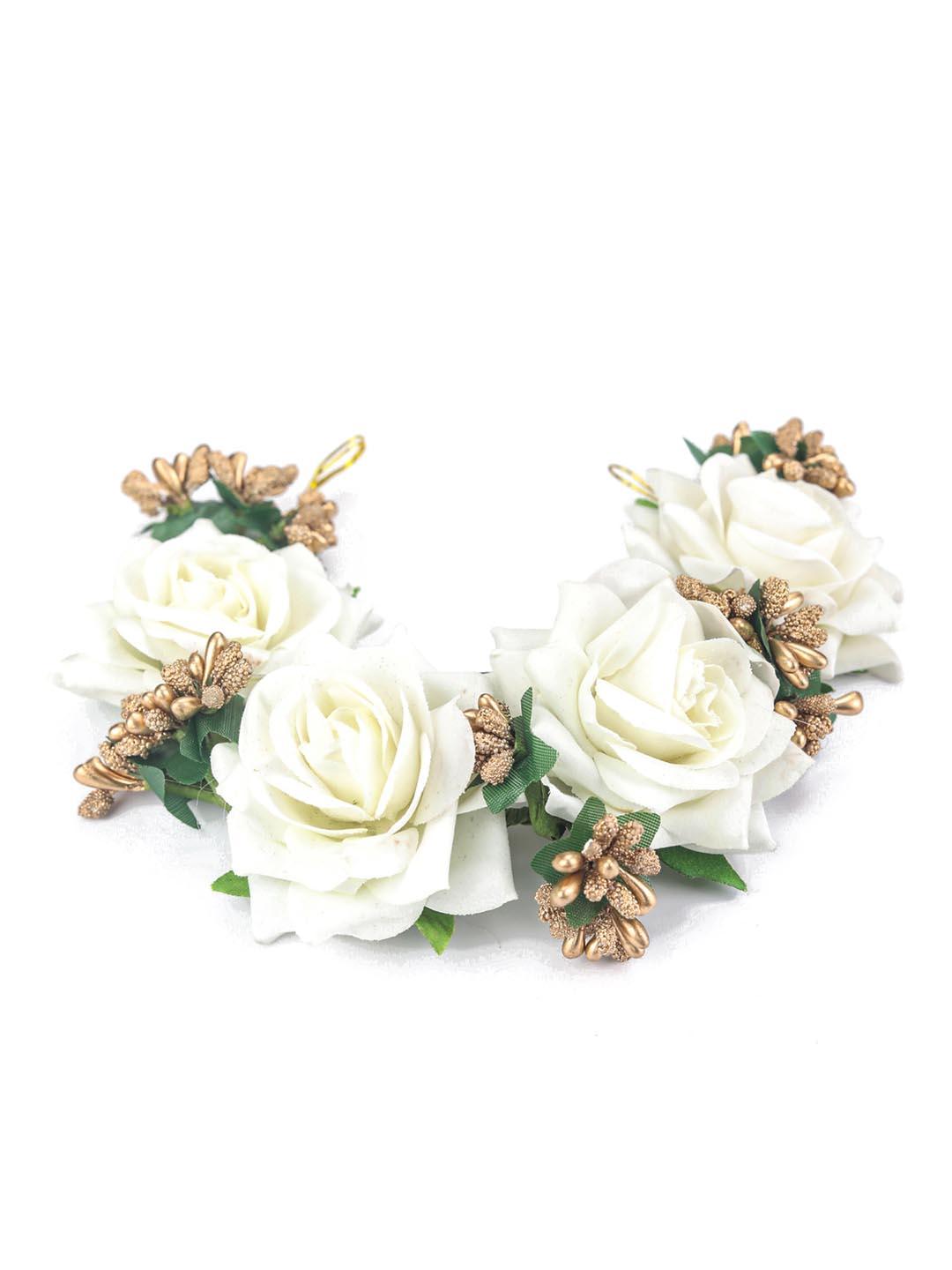 Women's White Gold Plated Floral Bun Hair Accessories - Priyaasi - Indiakreations