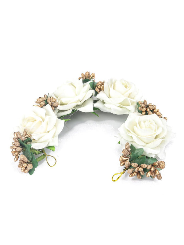 Women's White Gold Plated Floral Bun Hair Accessories - Priyaasi - Indiakreations