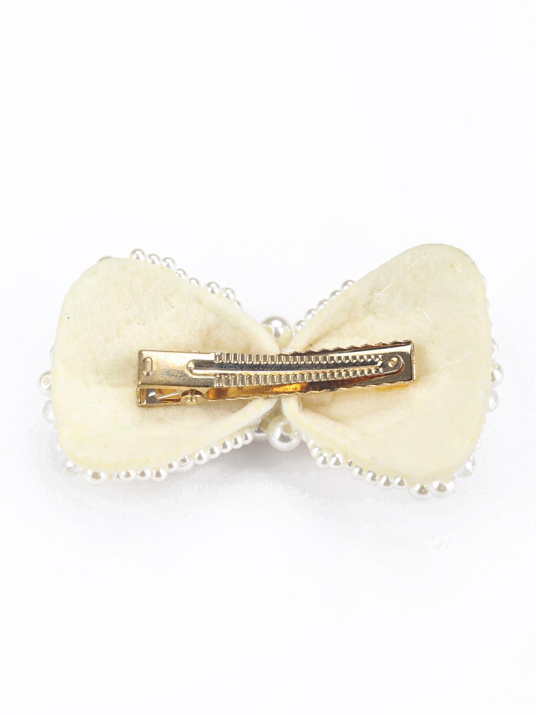 Women's White Pearls Gold Plated Alligator Hair Clip - Priyaasi - Indiakreations