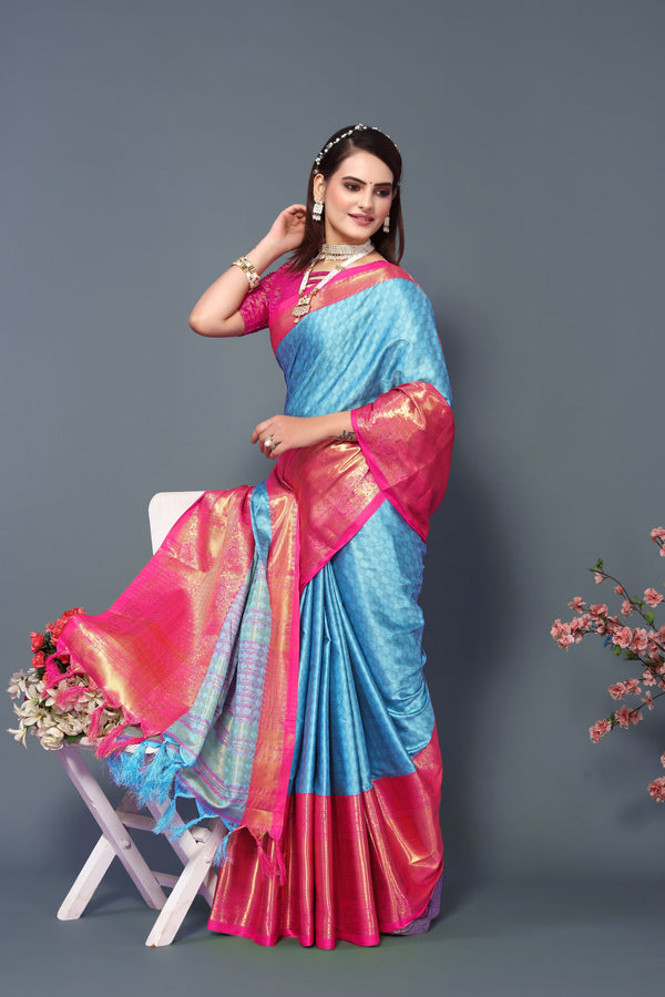 Women's Sky Blue Chavi Silk Saree - Dwija Fashion